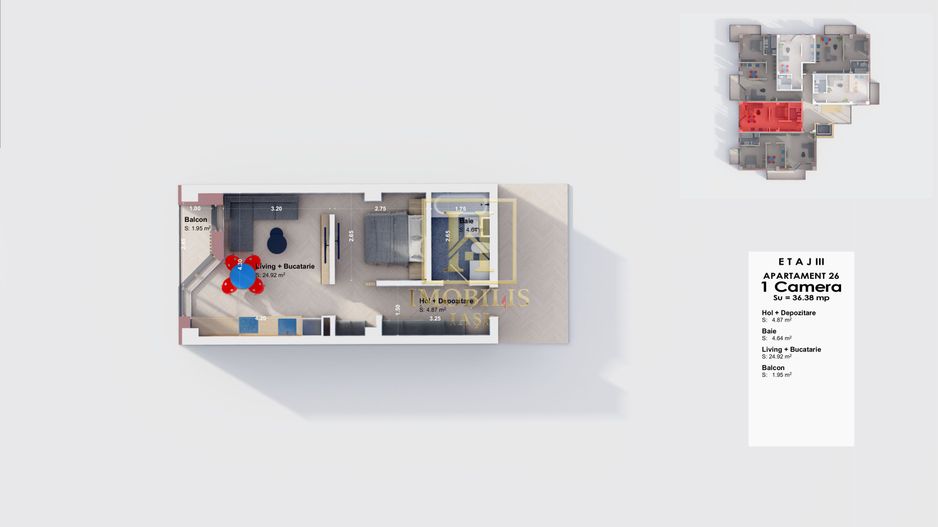 Apartament 1 camera 36 mp Visan Bucium 48600 euro - Poză 5