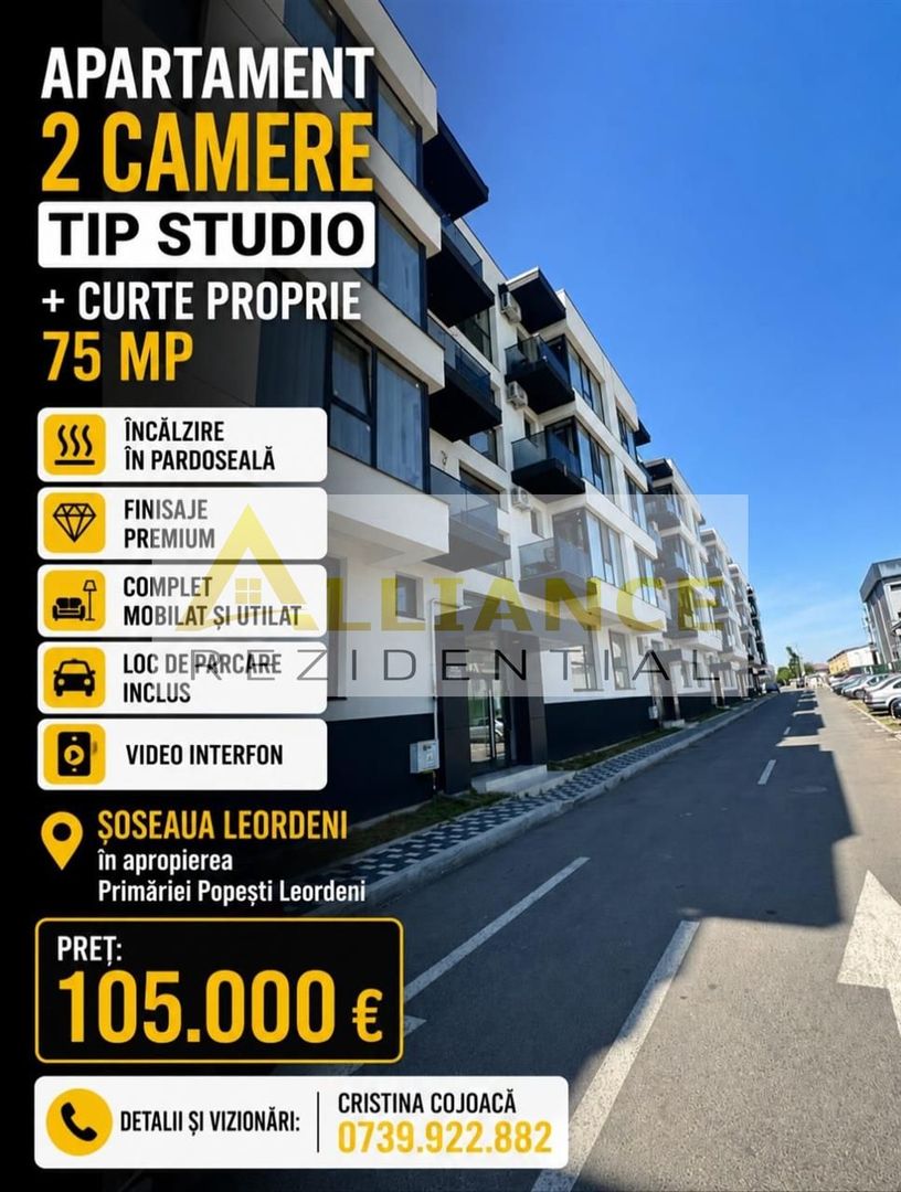 Apartament 2 camere tip Studio + 75 mp curte proprie - Poză 1