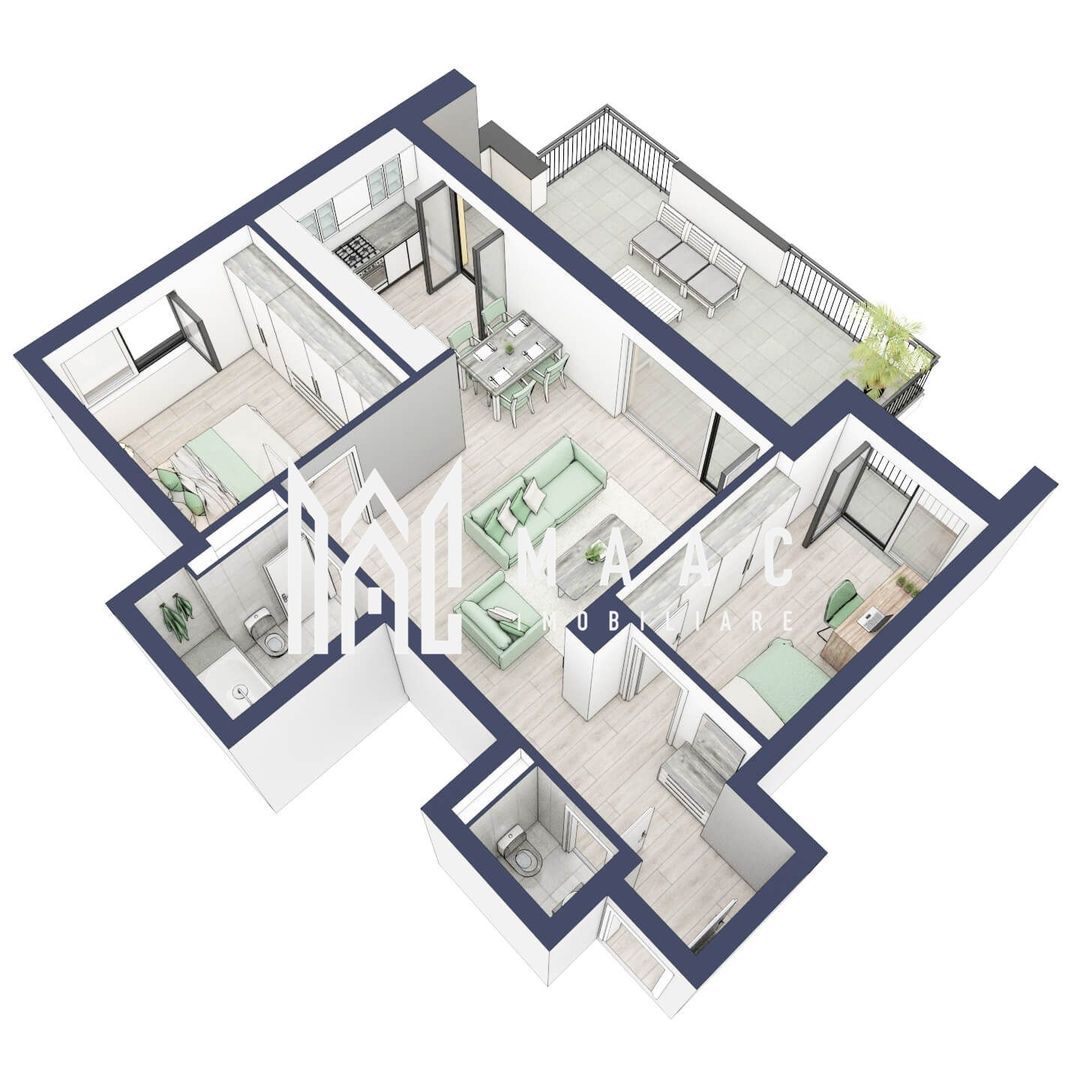 Apartament 3 camere | Balcon 27.3 mp | Etaj 3 | Turnisor - Poză 5