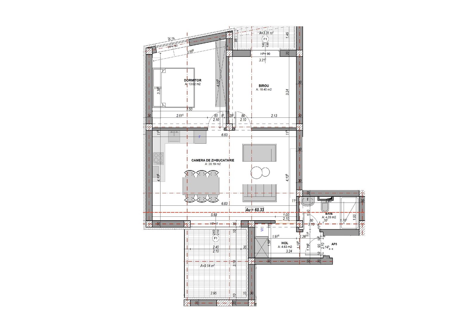 Apartament 3 camere, finisat la alb, terasă 12.45, aer conditionat - Poză 8