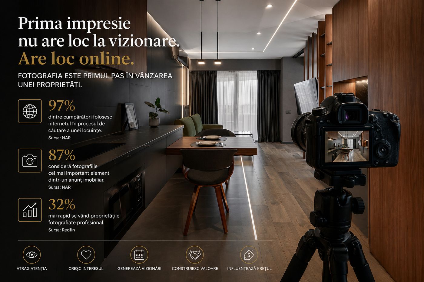 Fotografiile profesioniste singure nu vând proprietăți. Dar fără ele, proprietățile se vând mult mai greu.