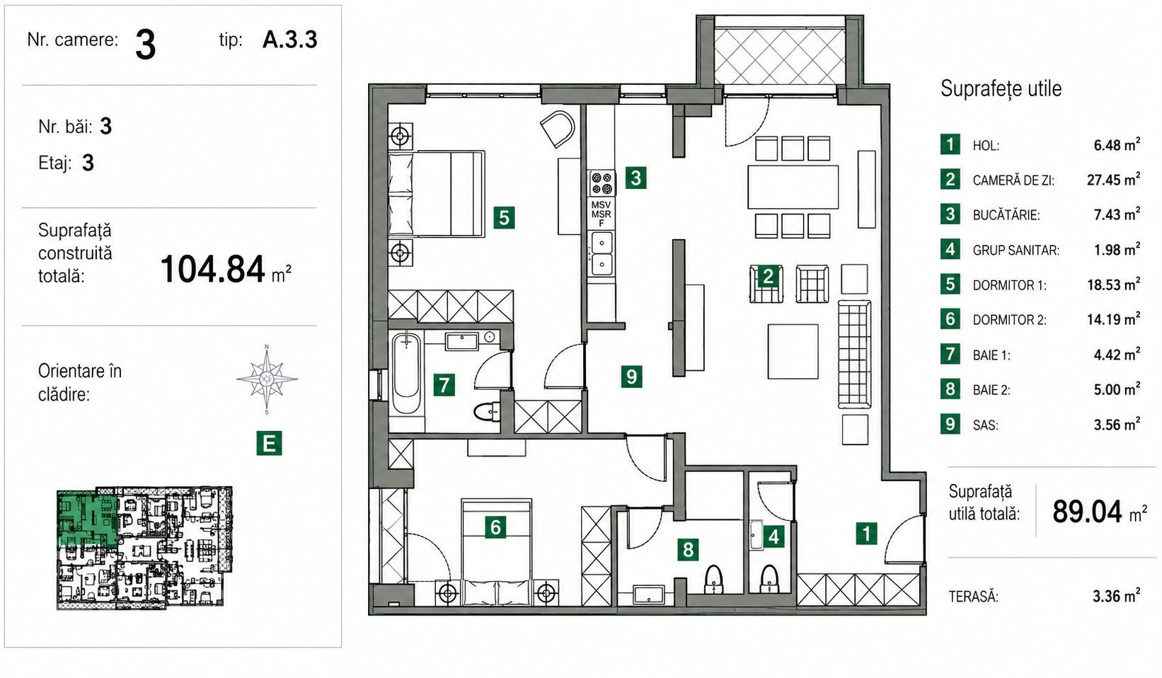Apartament cu 3 camere | 89 mp utili | Sisești - Schiță 13