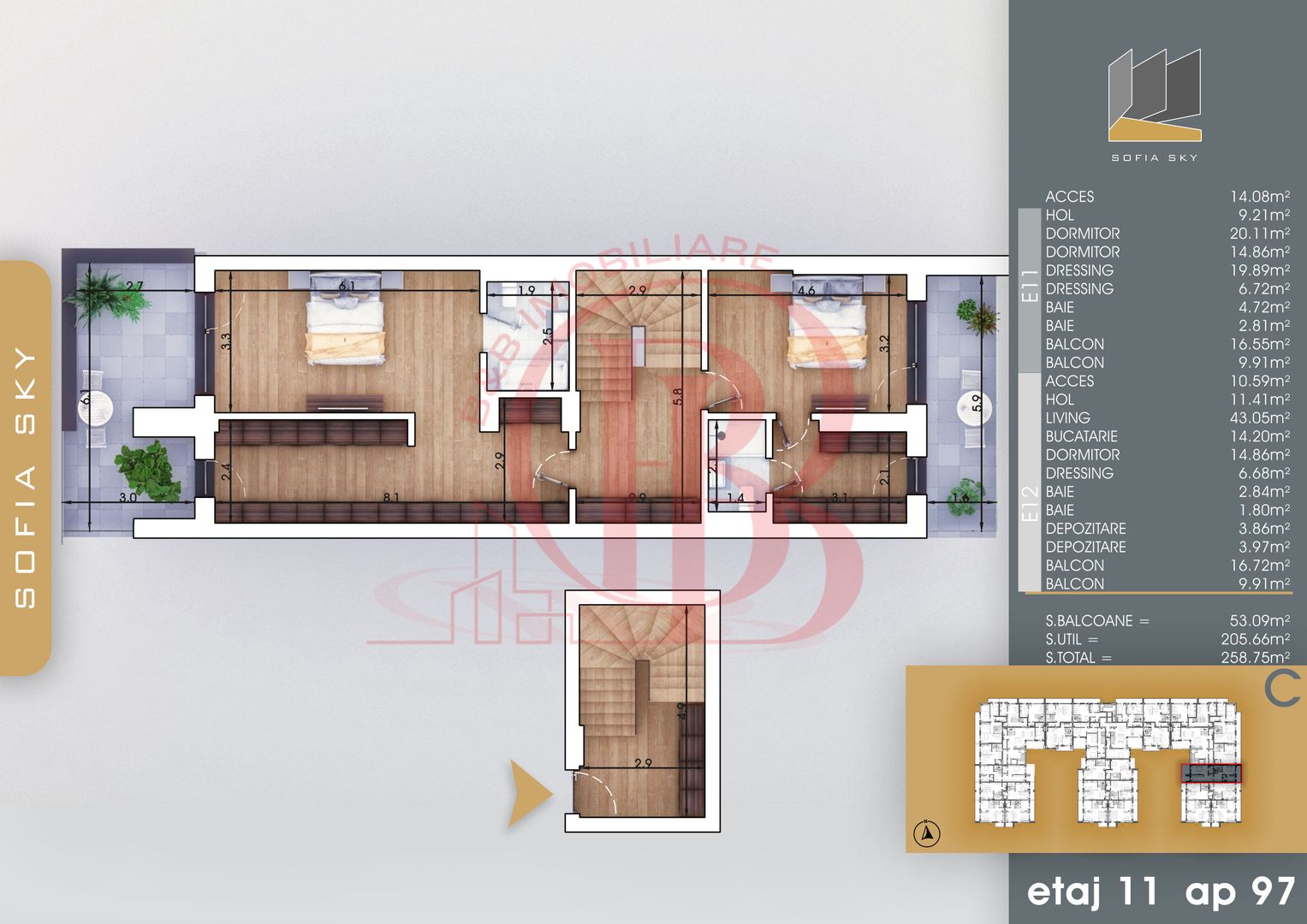 Duplex 4 camere 3 dormitoare cu baie proprie | Bloc Finalizat langa Metrou Teclu - Schiță 3