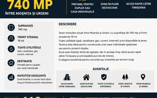 Teren 740 mp de vanzare Mosnita  | Front 19 ml | Toate utilitatile - Poză 4