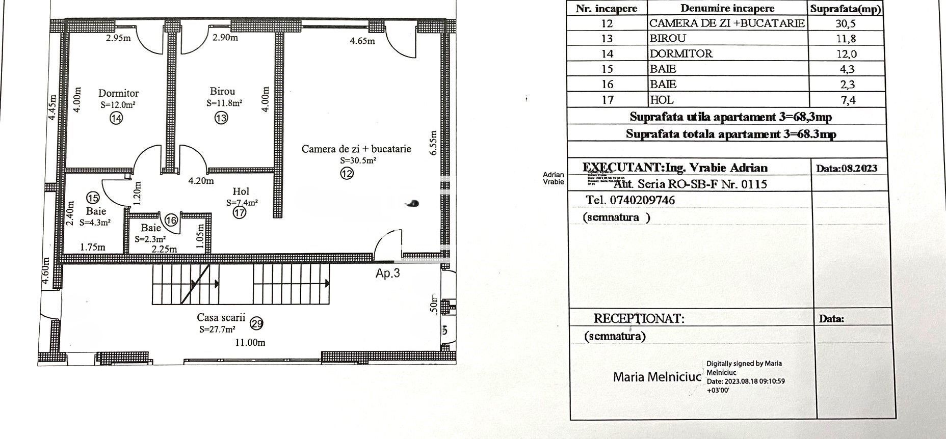 Apartament 3 camere cu grădină 80 mp  – 2 locuri parcare- Selimbar - Schiță 15