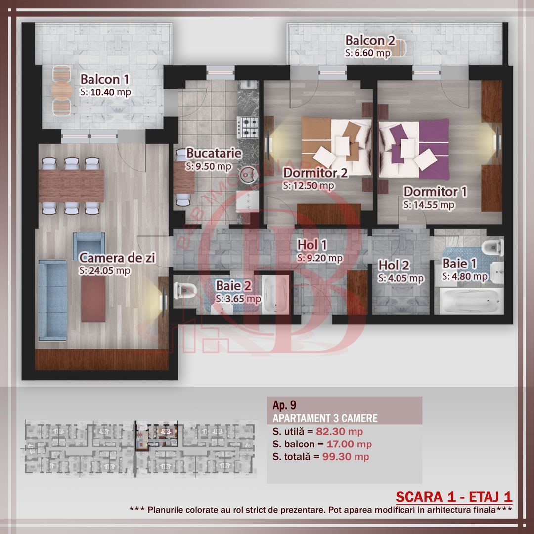 Titan-Pallady-Apartament 3 camere decomandat-7min STB - Schiță 1