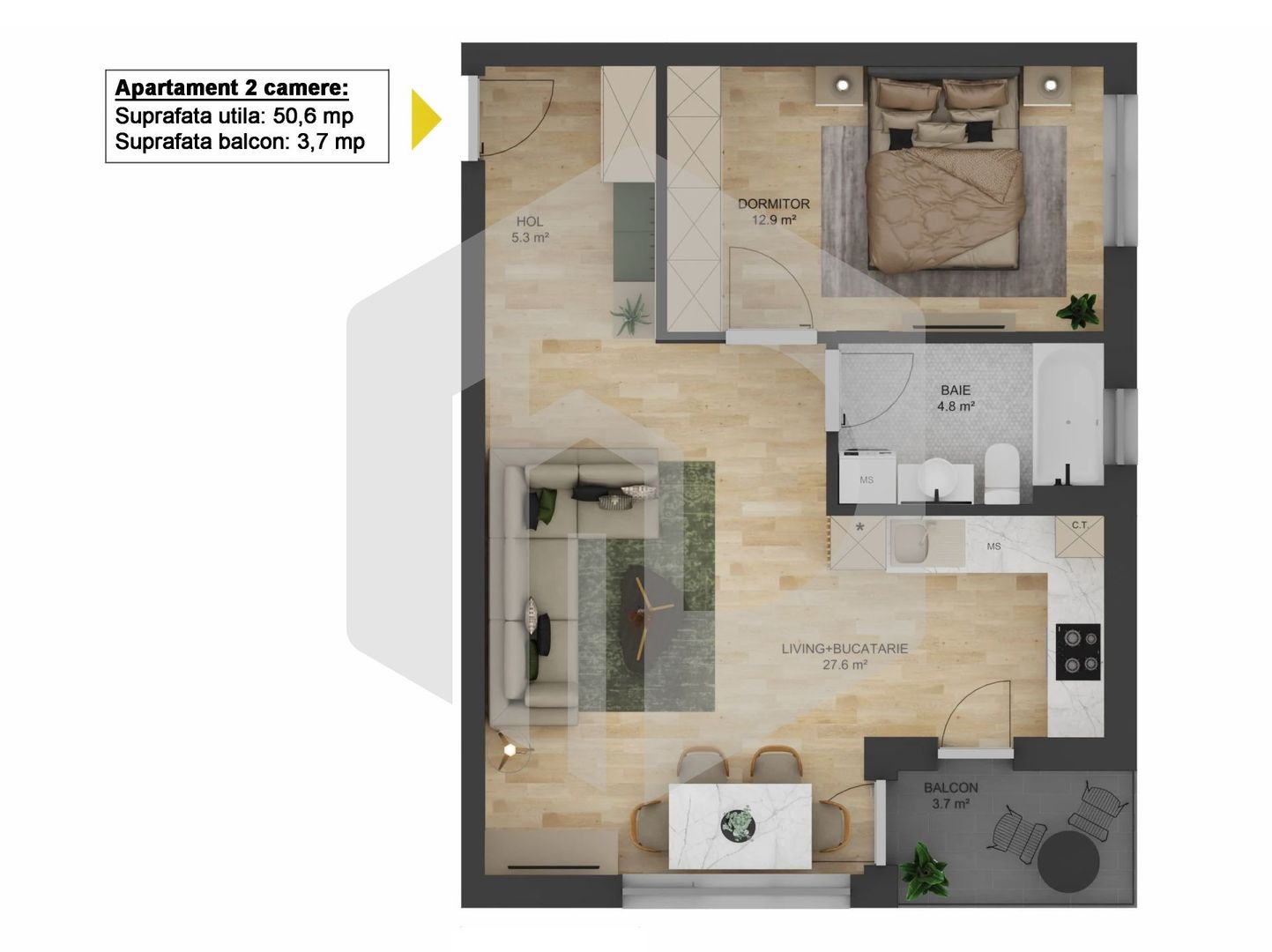 Apartament 2 Camere | La cheie | Doamna stanca | Etaj 2- INTABULAT - Poză 2