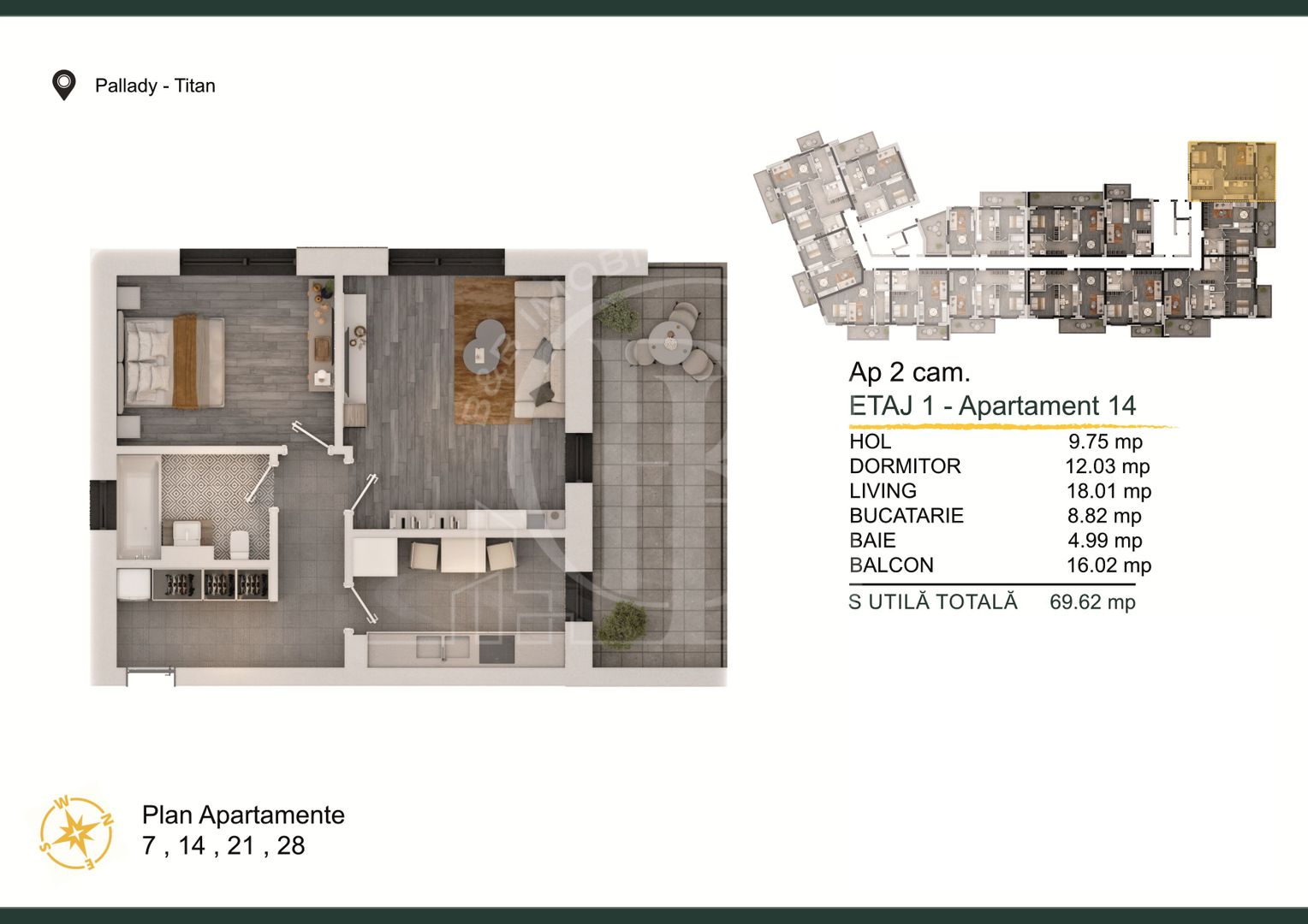 Apartament 2 camere modern Titan-Pallady Parcare Gratuita - Schiță 2