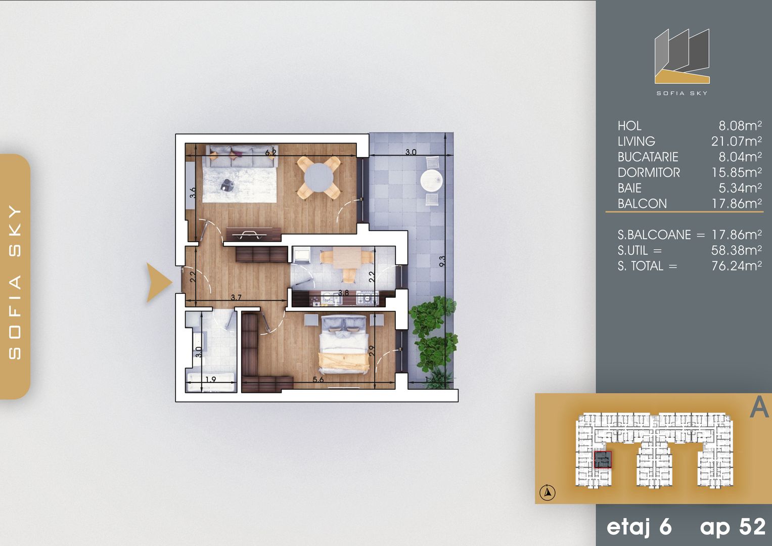 2 camere cu balcon generos 7 min de M Nicolae Teclu - Schiță 8