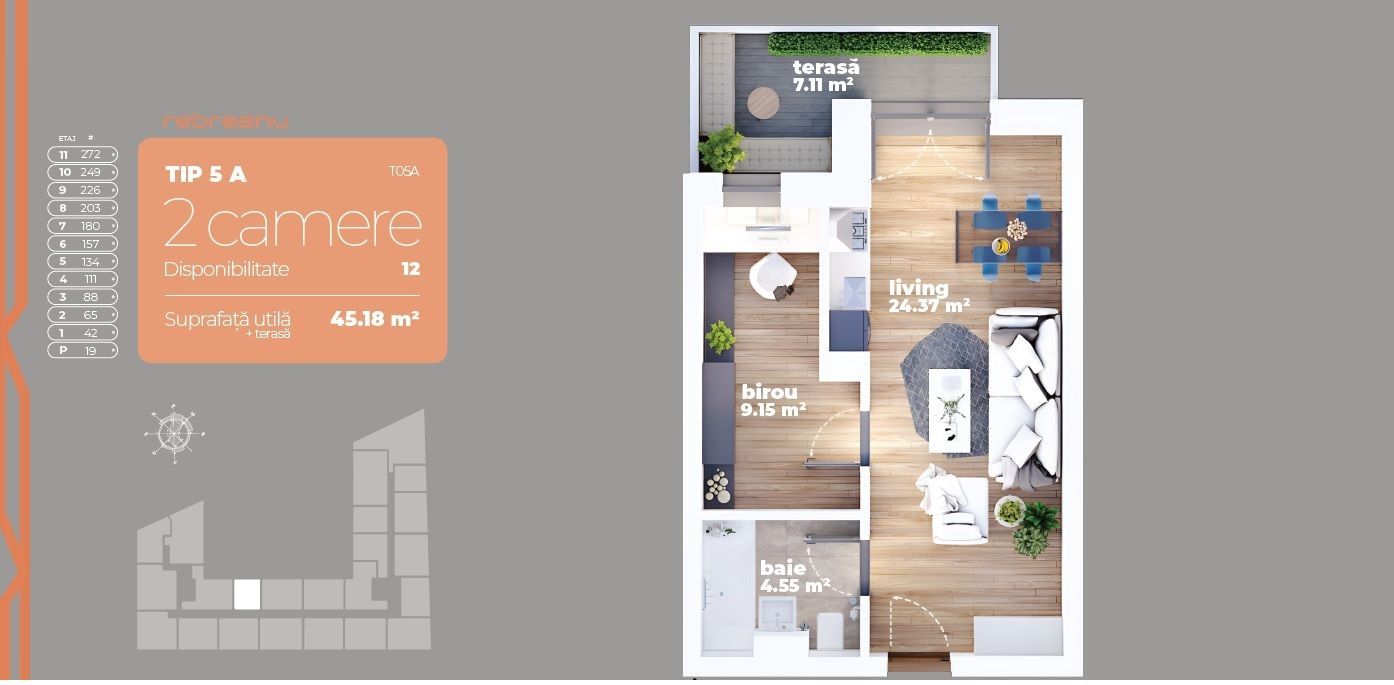 Apartament 2 Camere Tip Studio _Iris Mall! - Poză 8