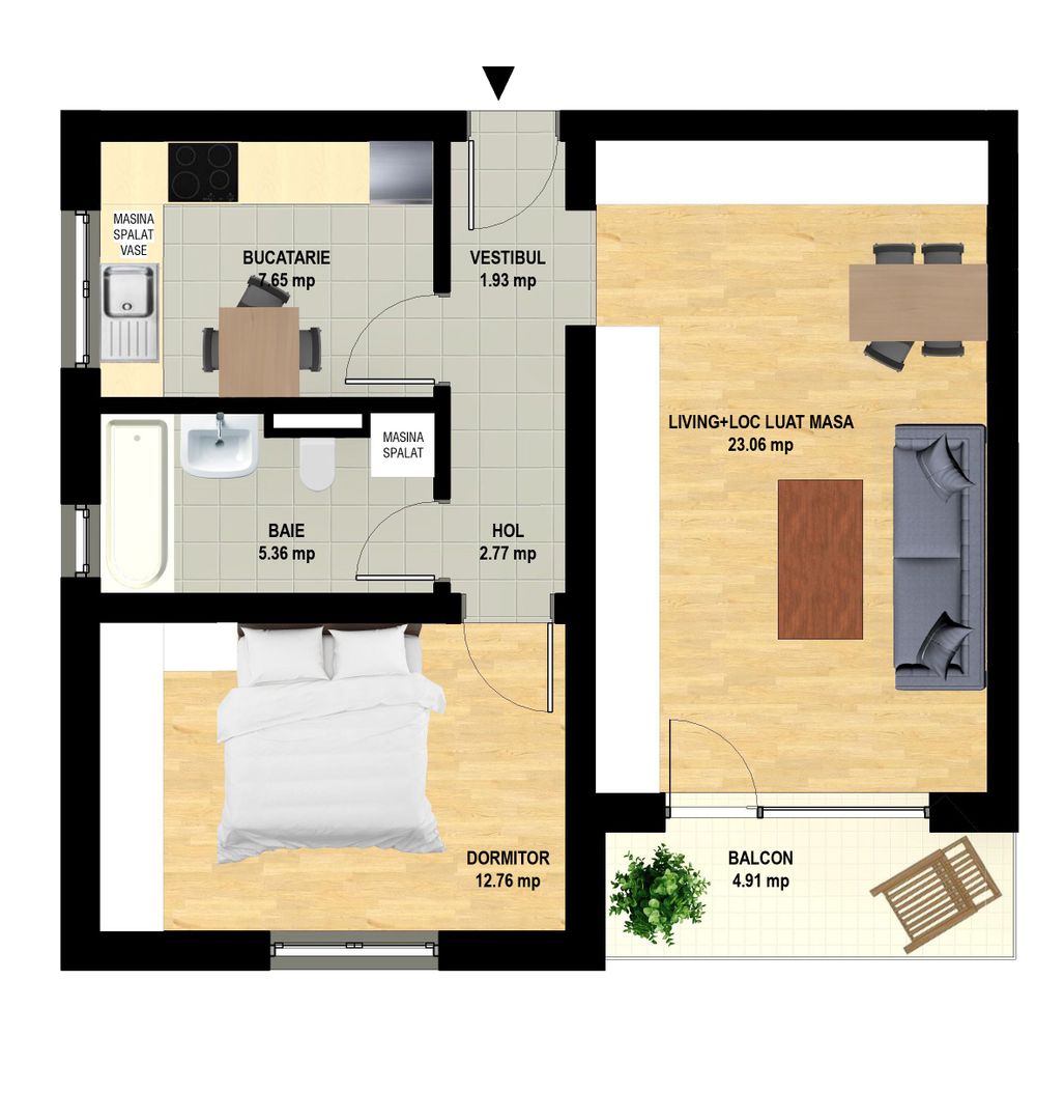 Apartament decomandat 2 camere, loc de parcare inclus - Poză 2