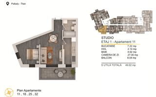 Th. Pallady-Apartament 2 camere cu Loc de parcare Gratuit - Schiță 2