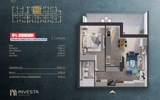 NOU pe Piata - 0% Comision -  Apartament 2 camere - cladire nZEB - Schiță 2