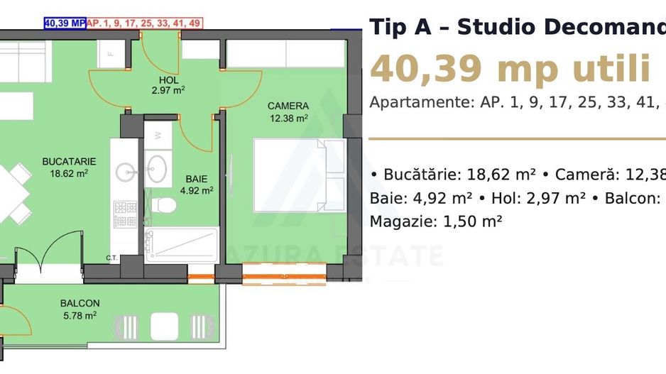 Apartament 40.39 mp utili balcon 7.3 mp lift si parcare pe Dna Stanca - Poză 9