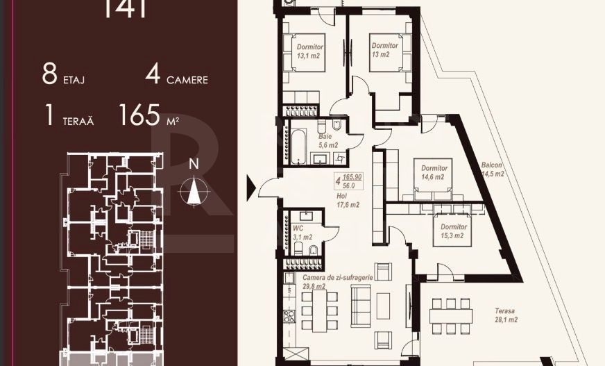 Vânzare  Penthouse 165 mp, strada Burebista, Ialoveni - Poză 14