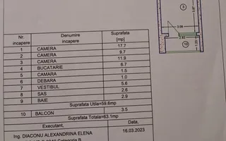 Metrou 1 Decembrie La 3 Minute !  - Apartament 3 camere etaj 2/4 63mp - Schiță 13