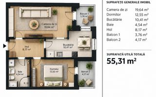 Apartamment 2 camere | 2 balcoane| semifinisat | Soporului - Poză 2
