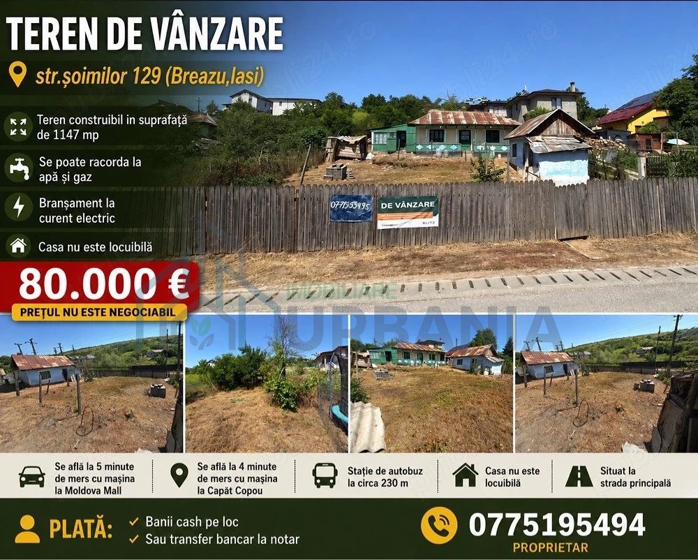 Teren construibil de vânzare în Breazu, Iași – Str. Șoimilor nr. 129 - Poză 1