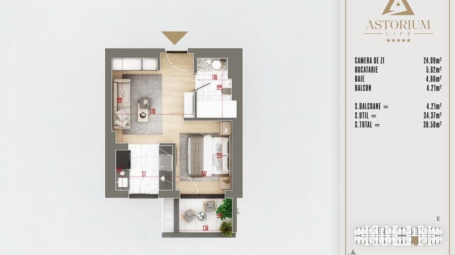 Garsoniera spatioasa proiect premium izolatie fonica - Schiță 1