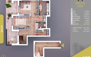 2 camere Finalizat parcare gratuita Titan Pallady 10 min Metrou Nicolae Teclu - Schiță 2