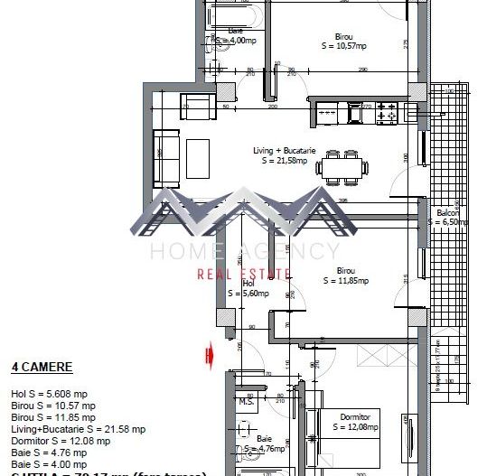 Apartament 4 camere Otopeni Central, nou, 2 locuri de parcare subterane - Schiță 13