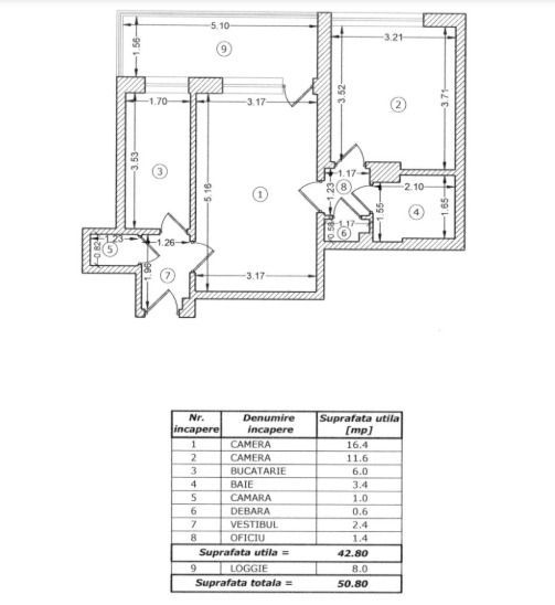 Apartamanet 2 camere cu centrala proprie | Pajura - Schiță 9