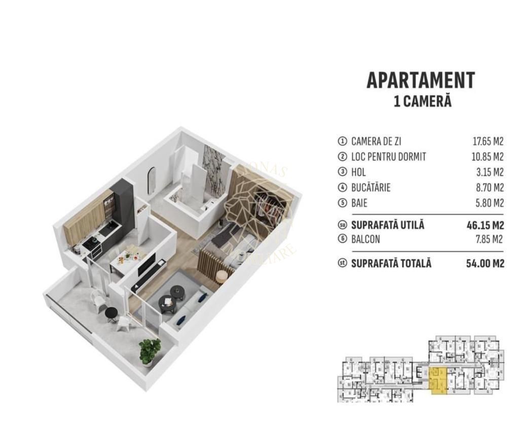 Apartament Nou 46 mp-etaj 3-balcon 8 mp-Zona Centura COMISION 0 - Poză 7