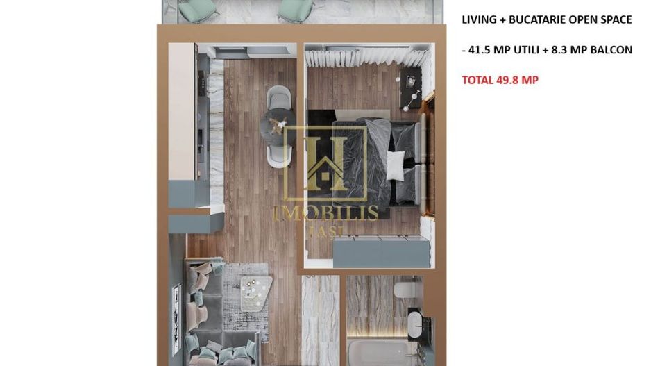 Apartament NOU 2 camere open space 50 mp Copou 104900 euro - Poză 7
