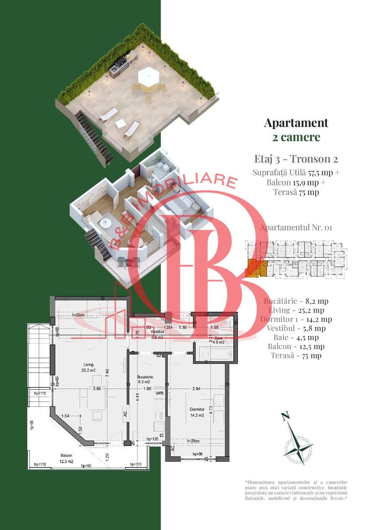 Apartament 2 camere cu Rooftop Privat Theodor Pallady - Schiță 2