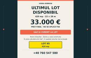 ULTIMUL LOT DISPONIBIL | 420 MP | GAZ ȘI CURENT LA LOT | VIDRA