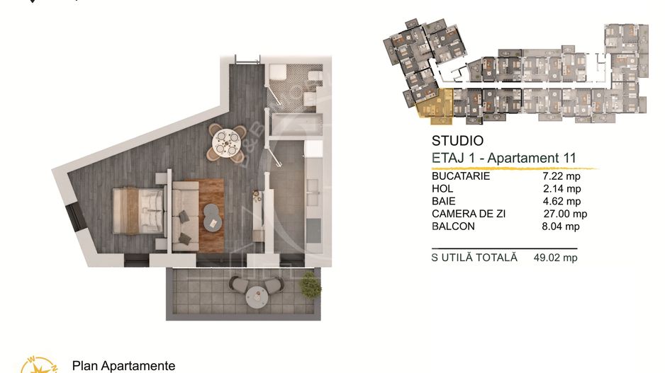 Th. Pallady-Apartament 2 camere cu Loc de parcare Gratuit - Schiță 2