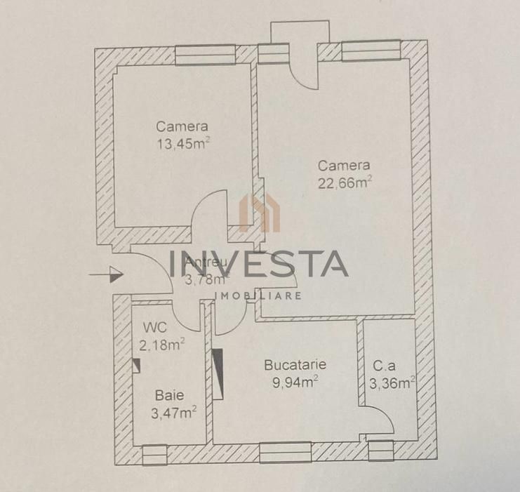 Apartament cu 2 camere, zona Centrala ! - Schiță 9