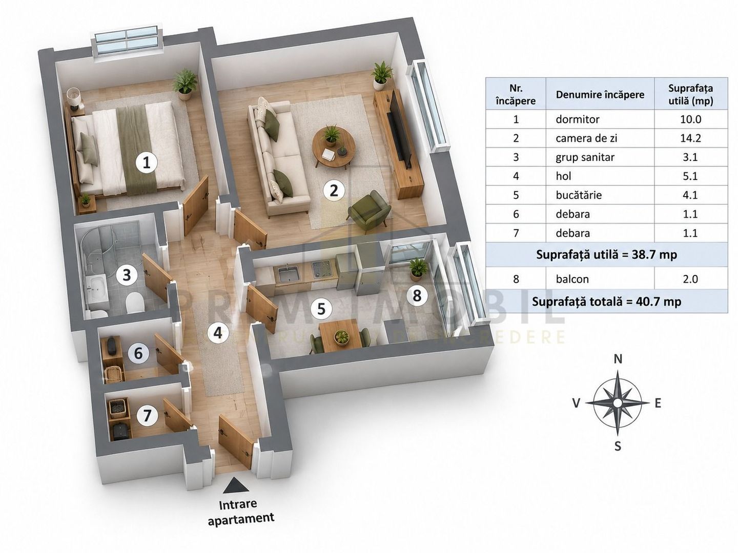 Apartament 2 camere, Hala Centrala, etaj 8, vedere panoramica, renovat - Poză 21