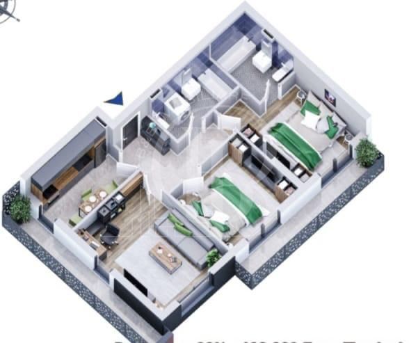 Apartament 3 camere decomandat-2 Bai-Titan-Pallady-Mobilat - Schiță 19
