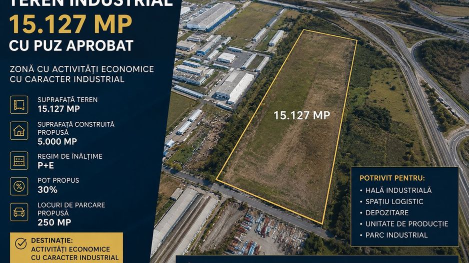 Teren industrial | 15127 mp | PUZ aprobat | lângă autostrada | Gilau - Poză 1