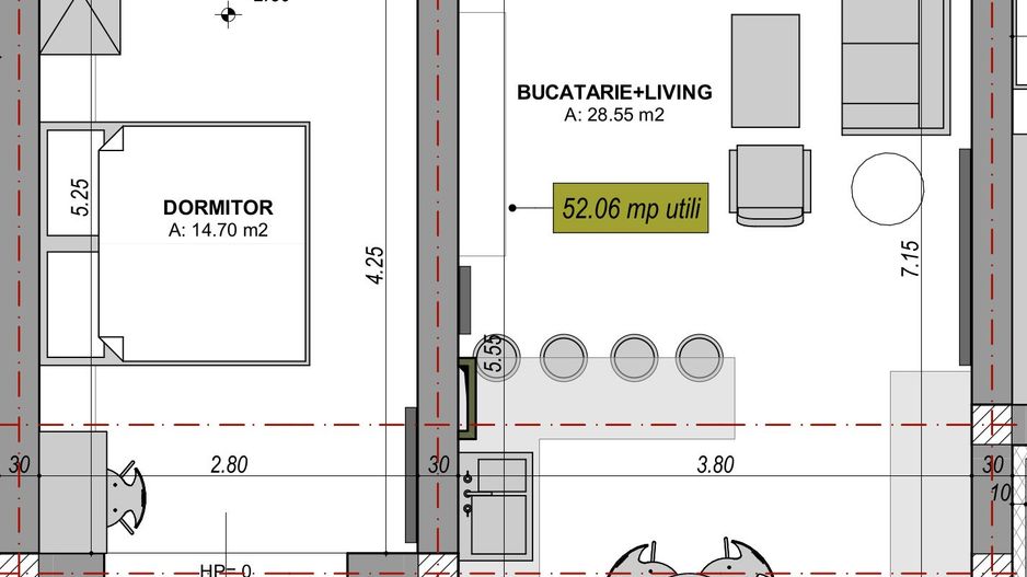 Apartament cu 2 camere, mobilat complet, terasă 18.46 - întabulat - Poză 7