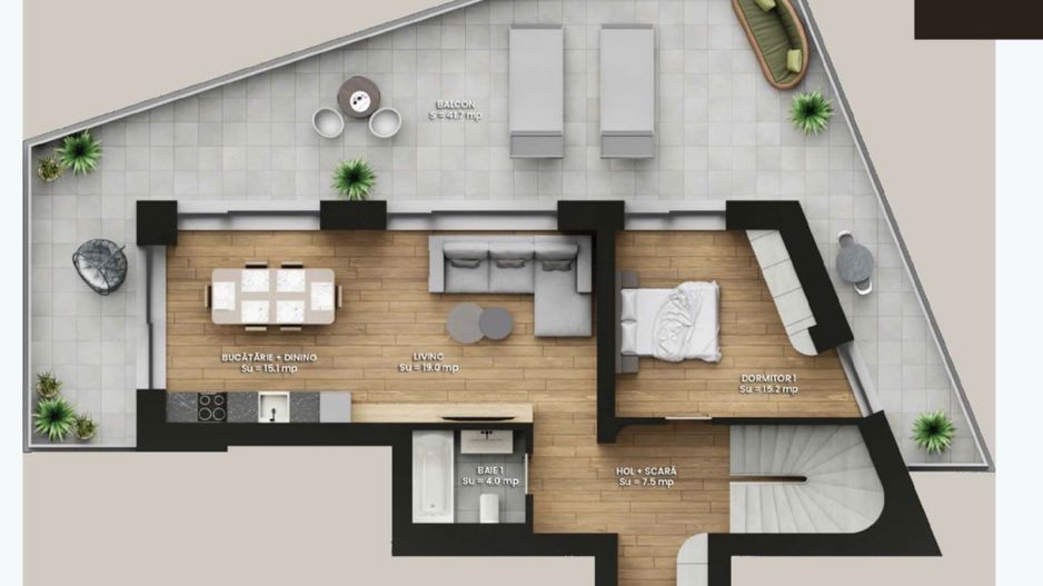Penthouse pe doua niveluri, 5 camere, cu terase panoramice! Finisat - Poză 7