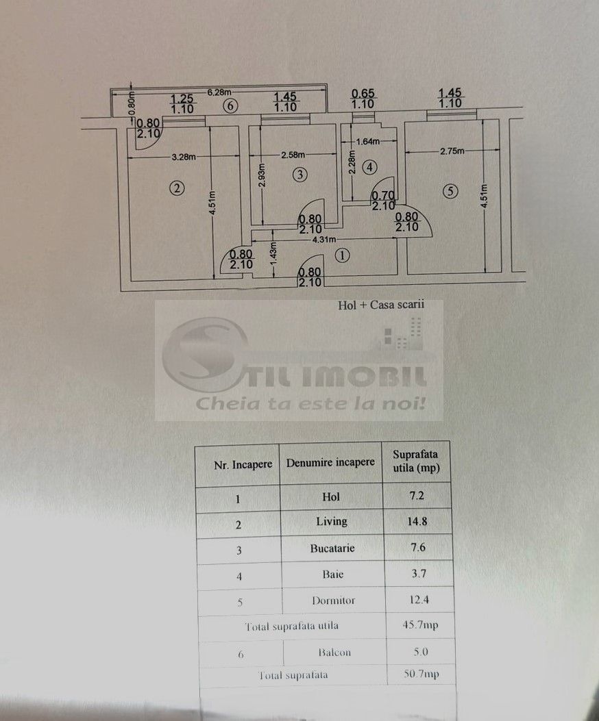Apartament 2 camere decomandat, 50,7 mp – Moara de Vânt - 95.000 euro - Schiță 10