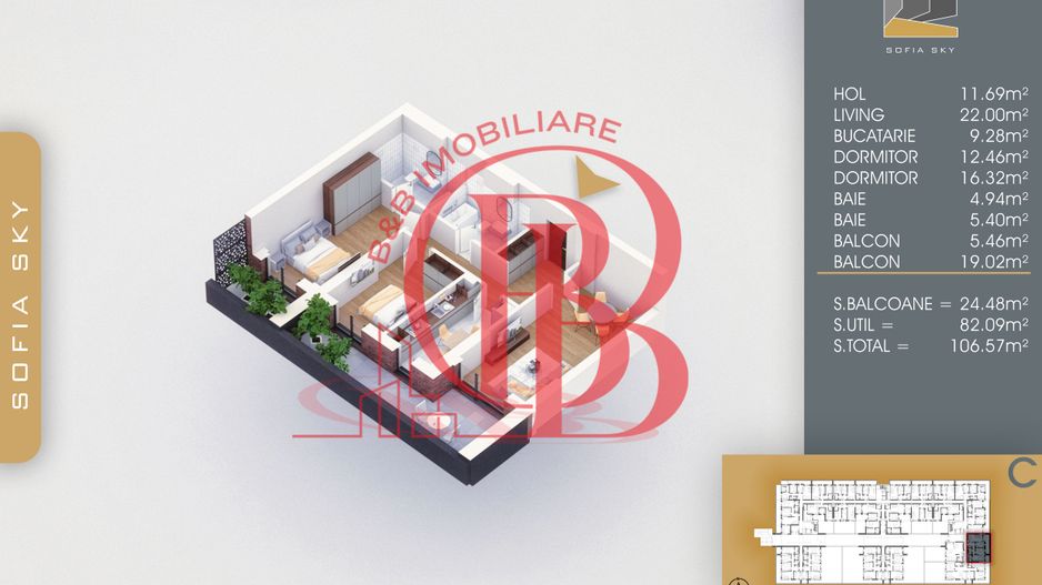 Apartament Finalizat 3 camere Direct Dezvoltator Comision 0 - Schiță 3