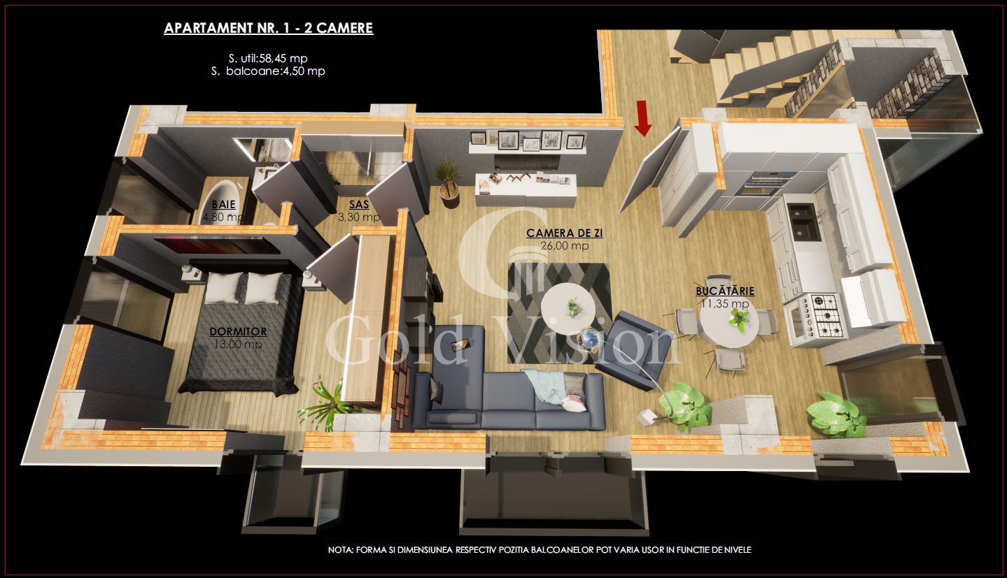 Apartament cu 2 camere, 58 mp, decomandat, bloc nou, Piața Teatrului - Schiță 11