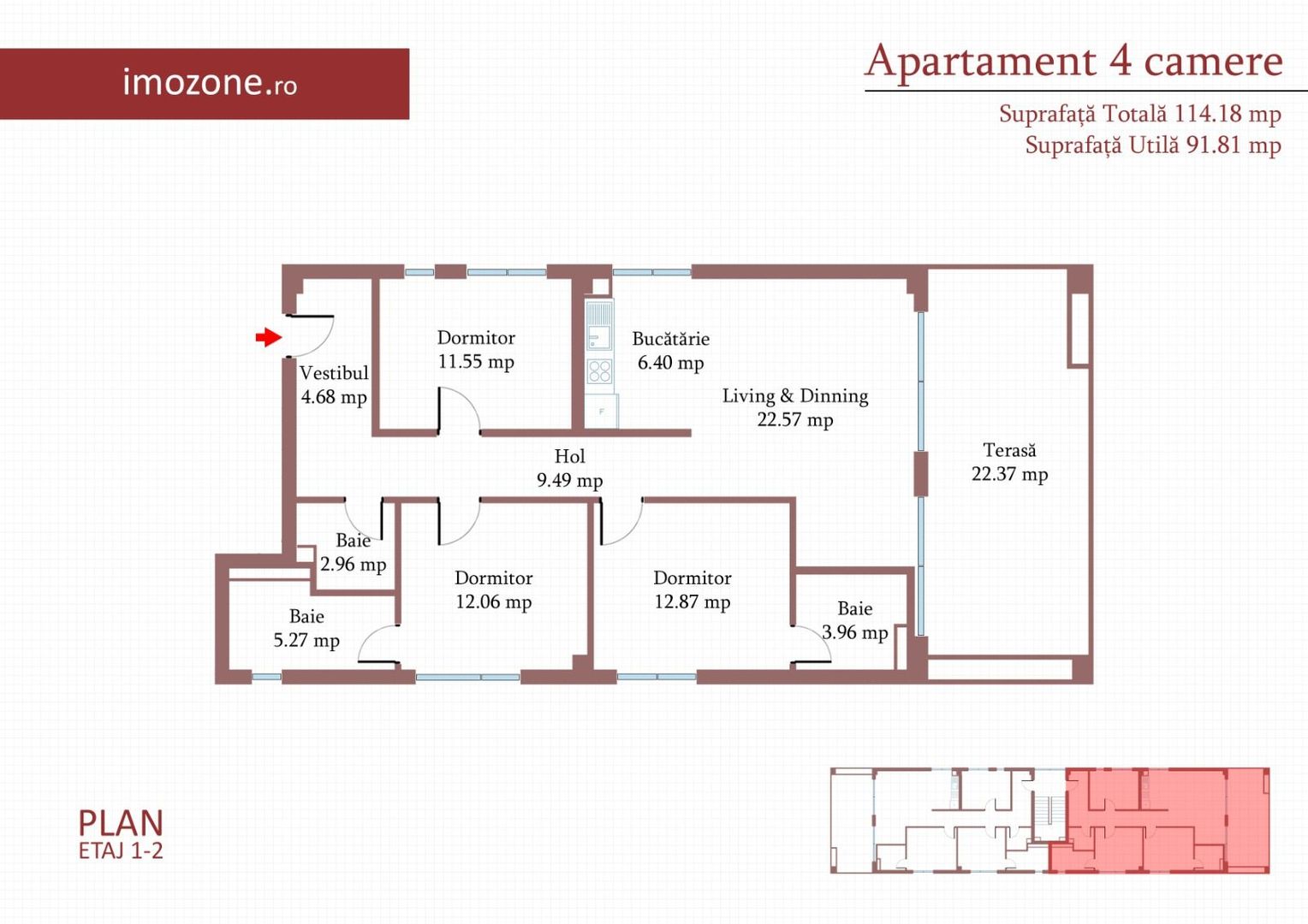 4 CAMERE - MODERN / Militari / 3 bai / 114 mp total / incalzire in pardseala / - Poză 8