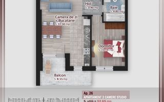 Studio 2 cam spatios 61 mp total, Comision 0% - zona Pallady - Schiță 14