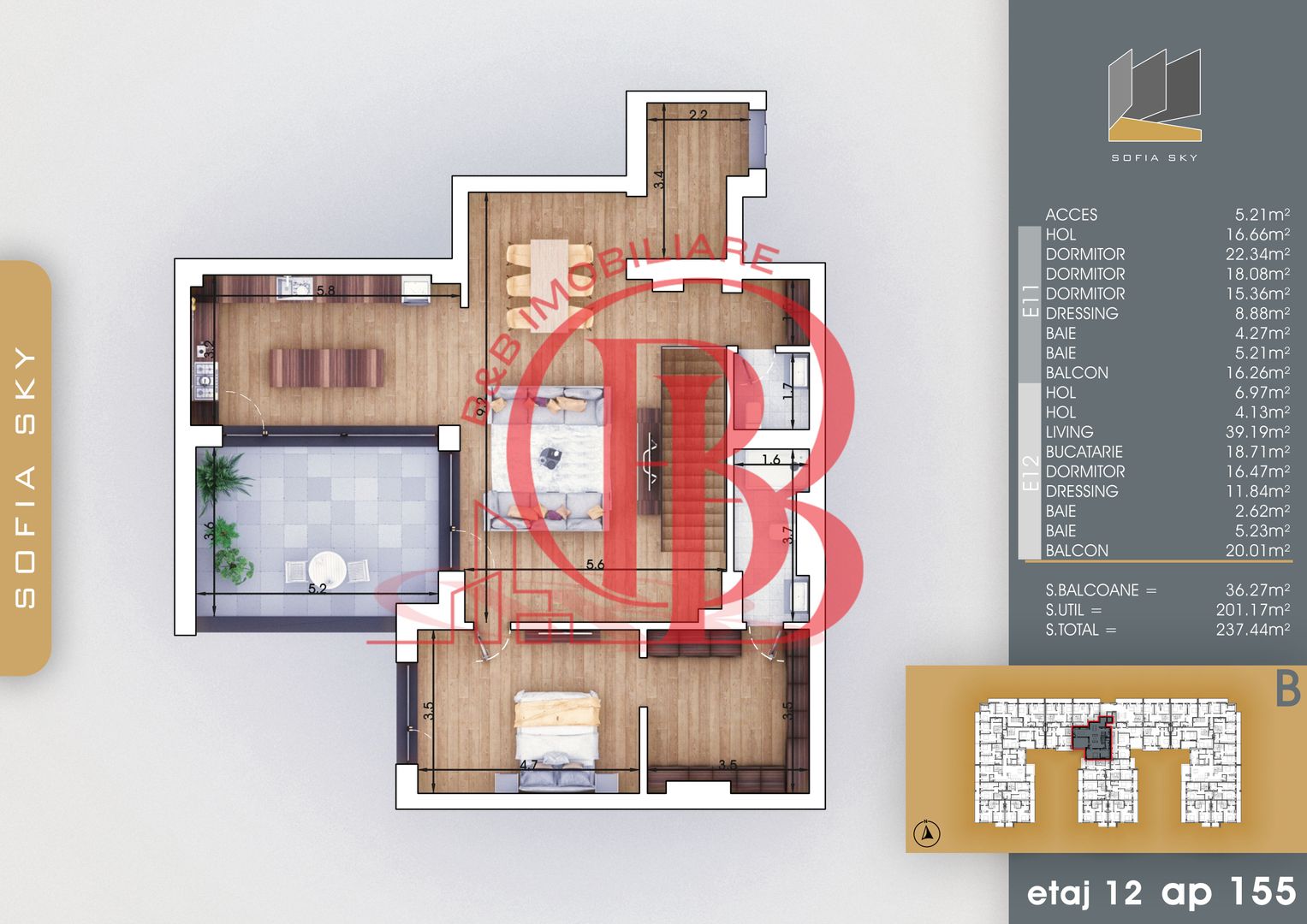 Bloc Finalizat 5 camere cu scara interioara Titan Pallady - Schiță 4