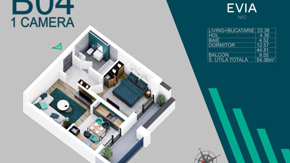 2 camere ideal investitie proiect premium - Schiță 6