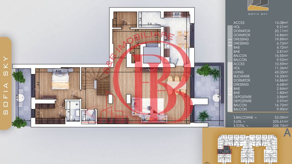 Apartament 4 camere Vedere Panoramica Mutare Rapida - Schiță 3