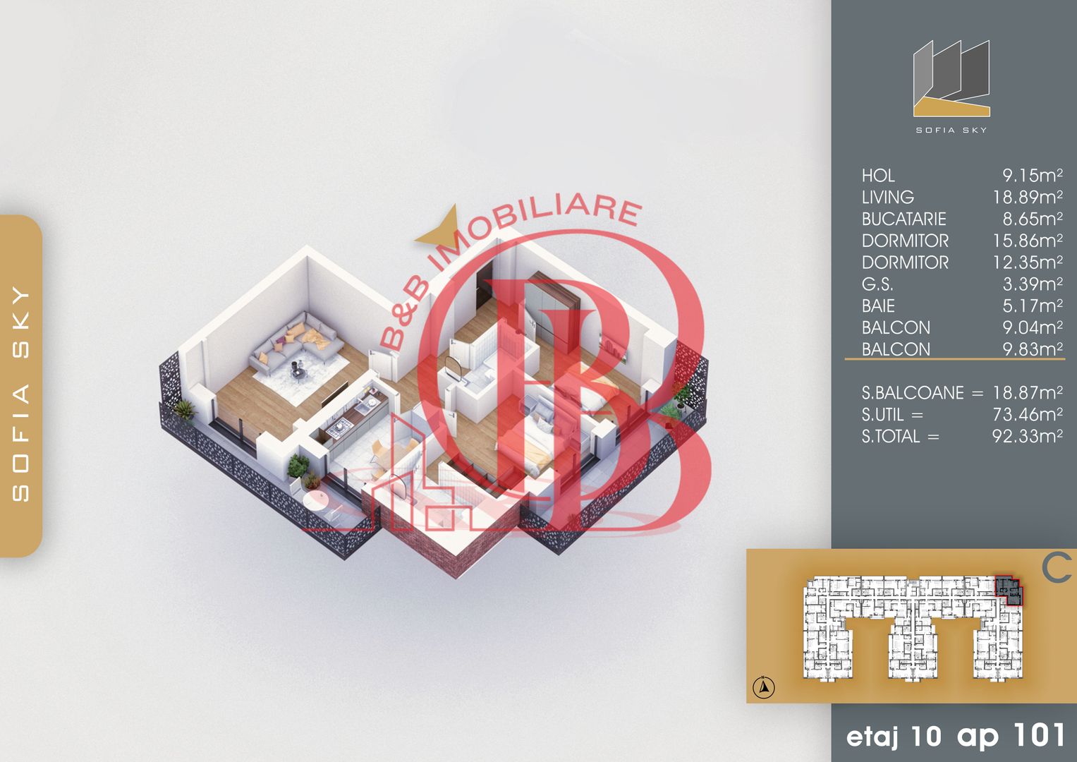 Apartament 3 camere Mutare Rapida-Acte Gata Th. Pallady - Schiță 2