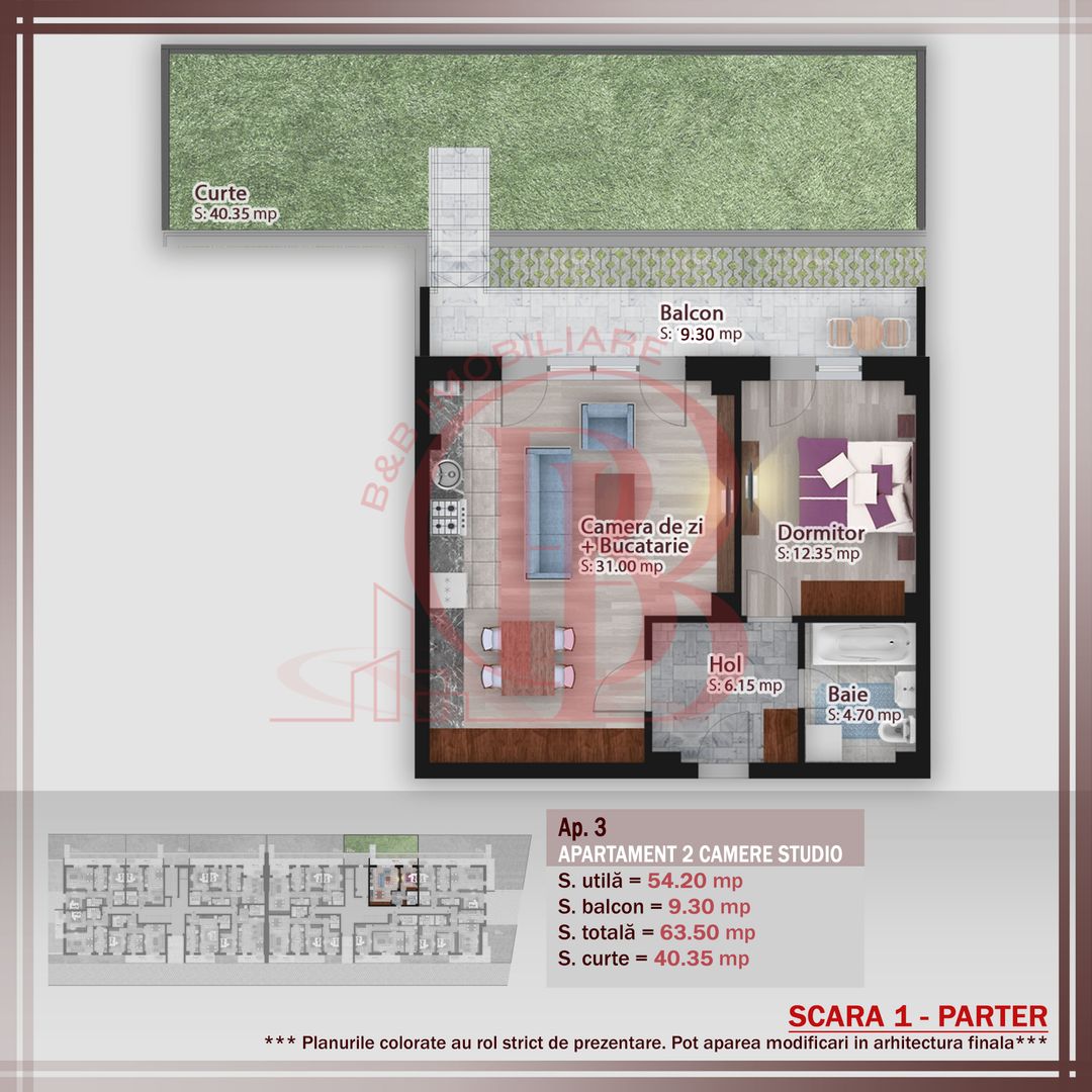 2 camere cu gradina proprie -Titan-Pallady-Metrou Teclu - Schiță 1
