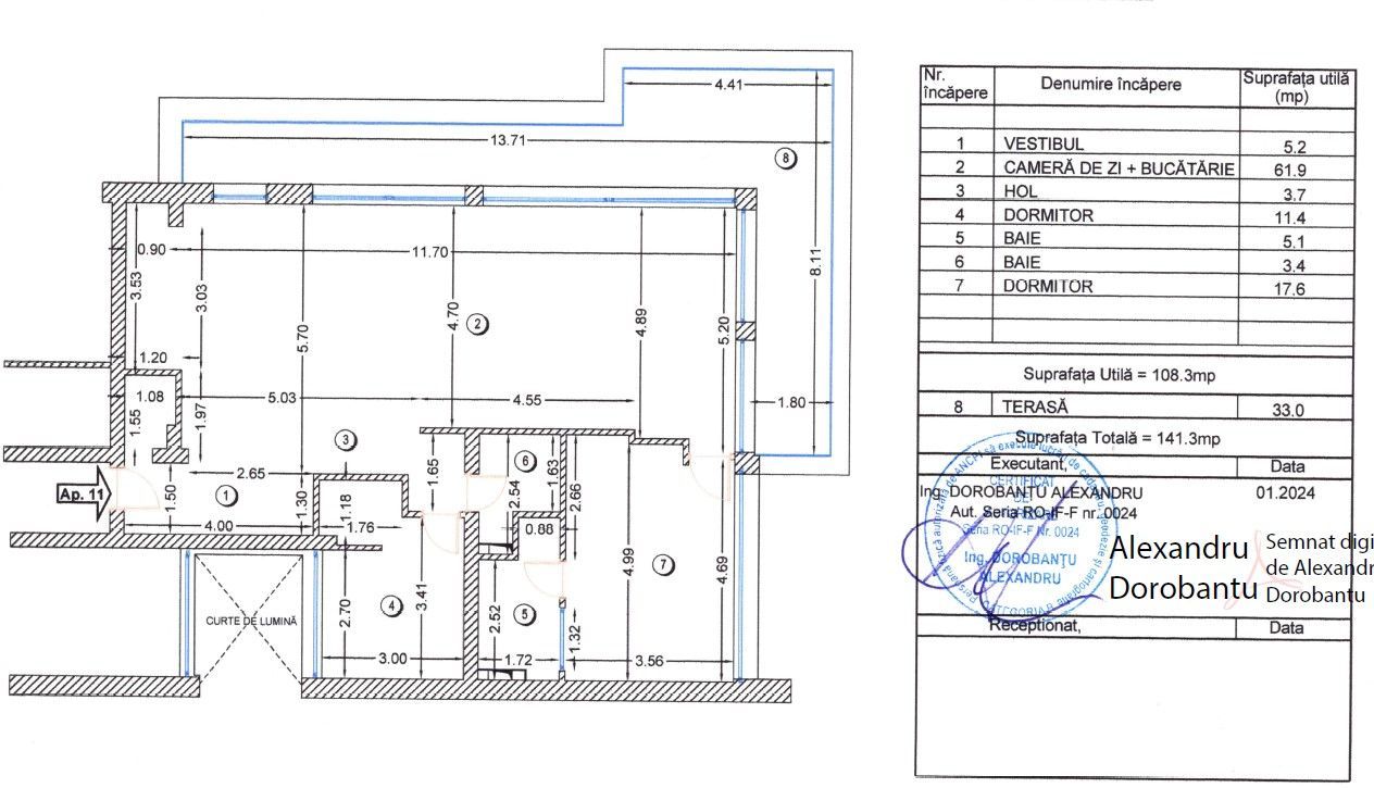 Apartament 3 camere lux | 140 mp | 33 mp terasă | Șos. Petricani - Schiță 39
