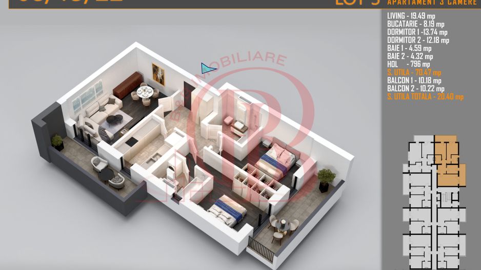 Apartament 3 camere Titan Th. Pallady-Sector 3-Metrou Teclu - Schiță 2