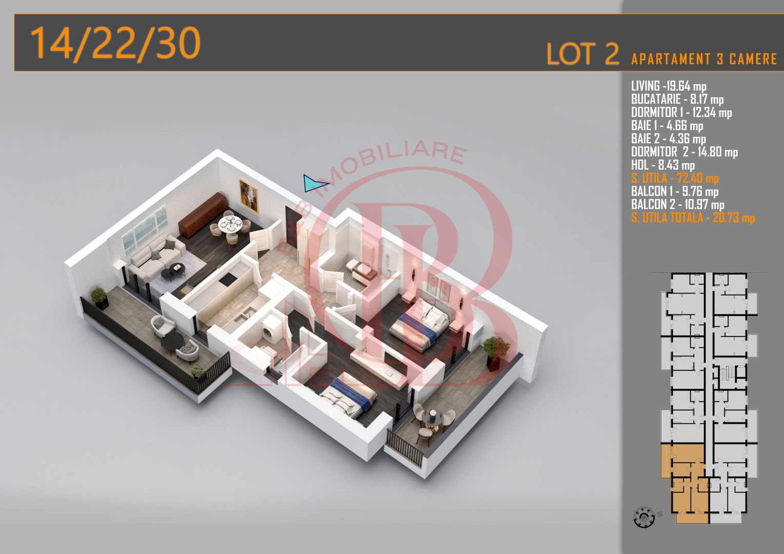 Apartament 3 camere Titan Th. Pallady-Sector 3-Metrou Teclu - Schiță 2